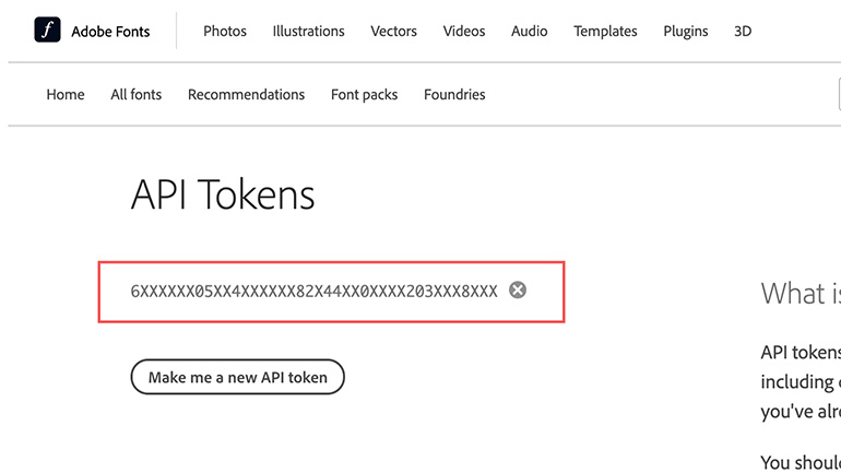 Adobe Fonts API Token
